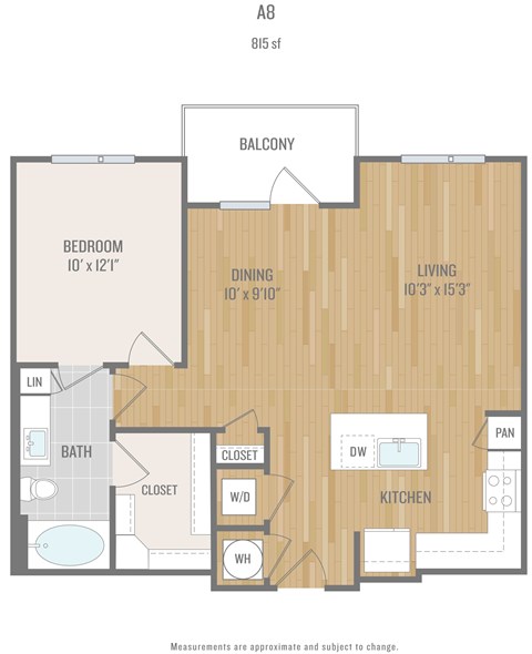 Floor plan for 1 bed, 1 bath, 815 sqft